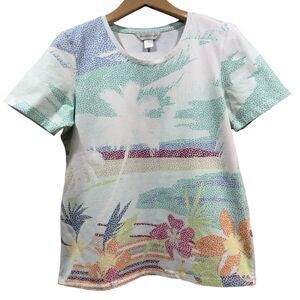 CHRISTOPHER & BANKS Womens Medium Round Neck Floral Short Sleeve Graphic T-Shirt